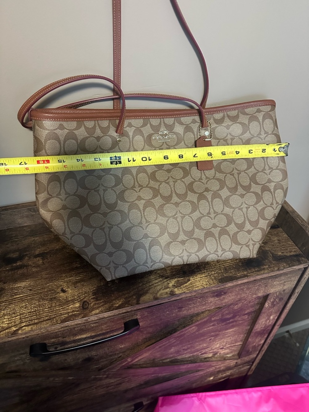 Coach Khaki Signature Canvas Tote with Cedar Trim
